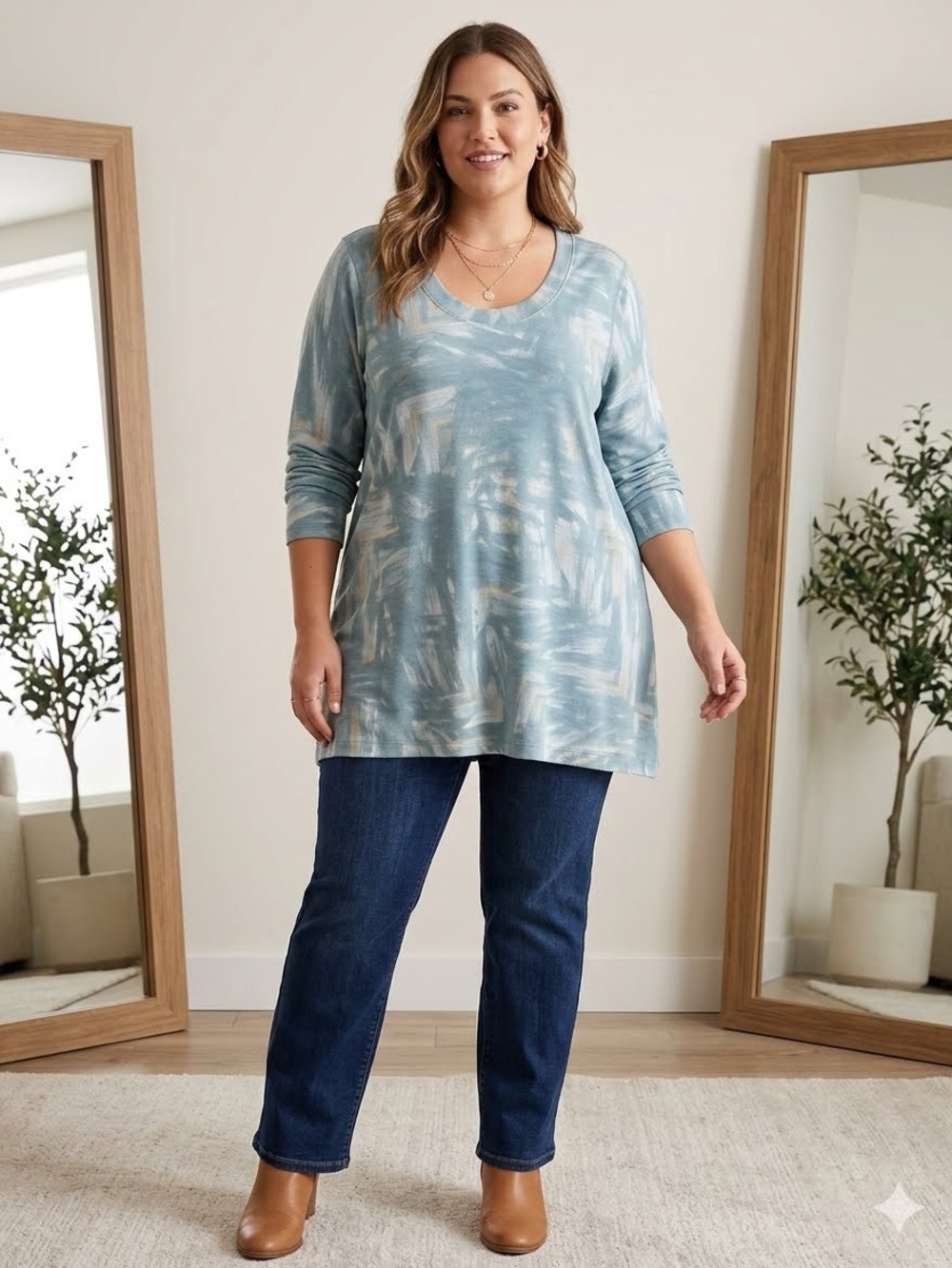 Philosophy Long Sleeve Sweater Top XXL, Plus Size Green & Cream